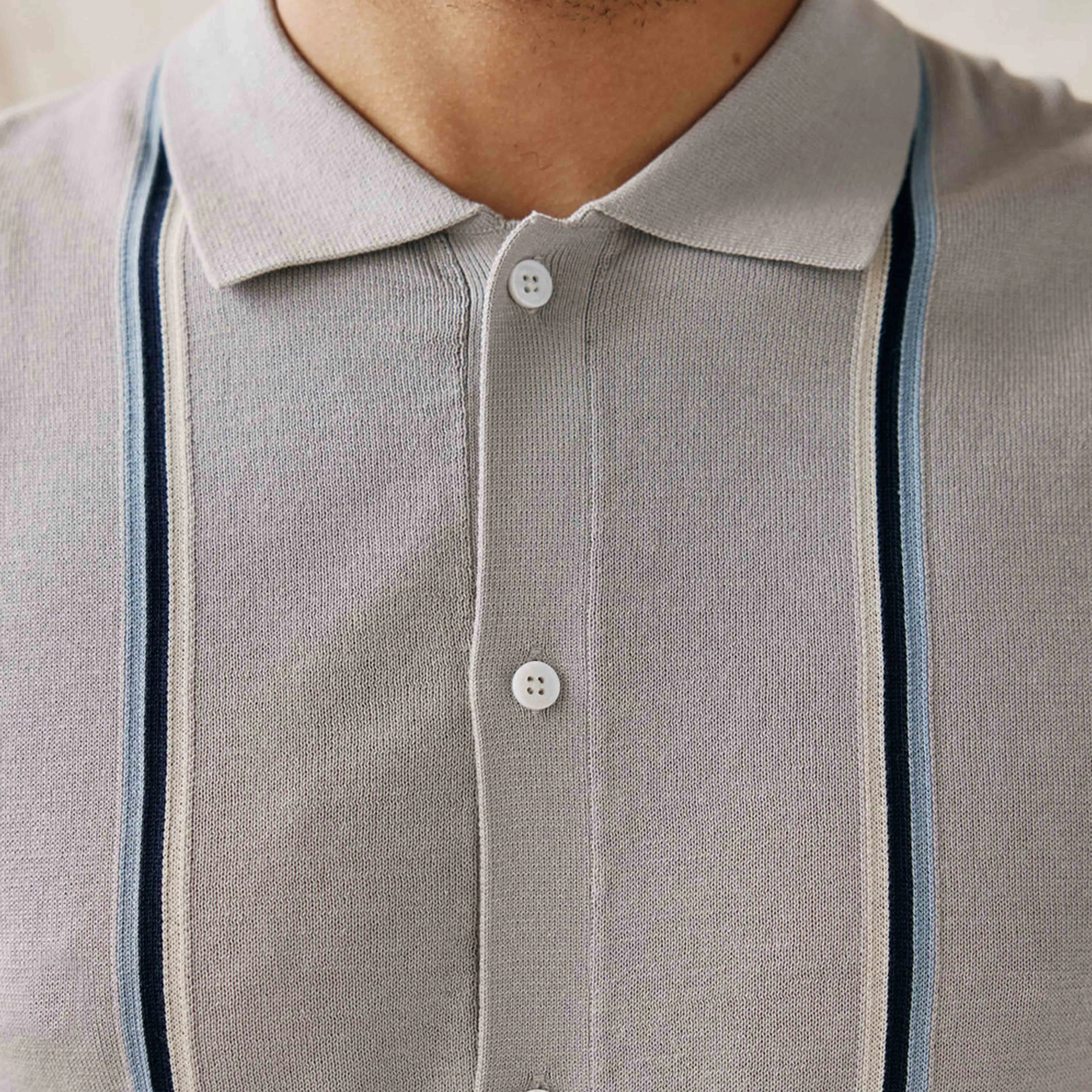 Full Placket Border Stripe Grey Polo