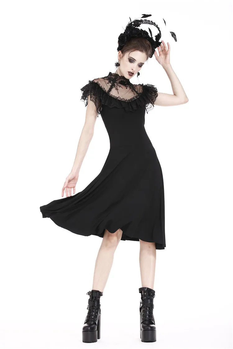 Gothic knitted dress with sexy rose flower net on top DW197