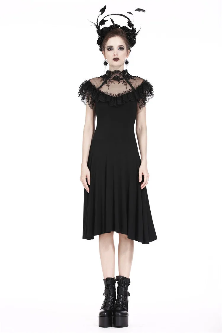 Gothic knitted dress with sexy rose flower net on top DW197