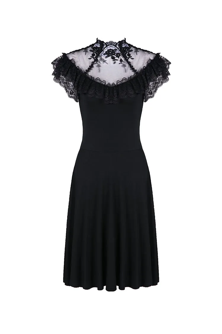 Gothic knitted dress with sexy rose flower net on top DW197