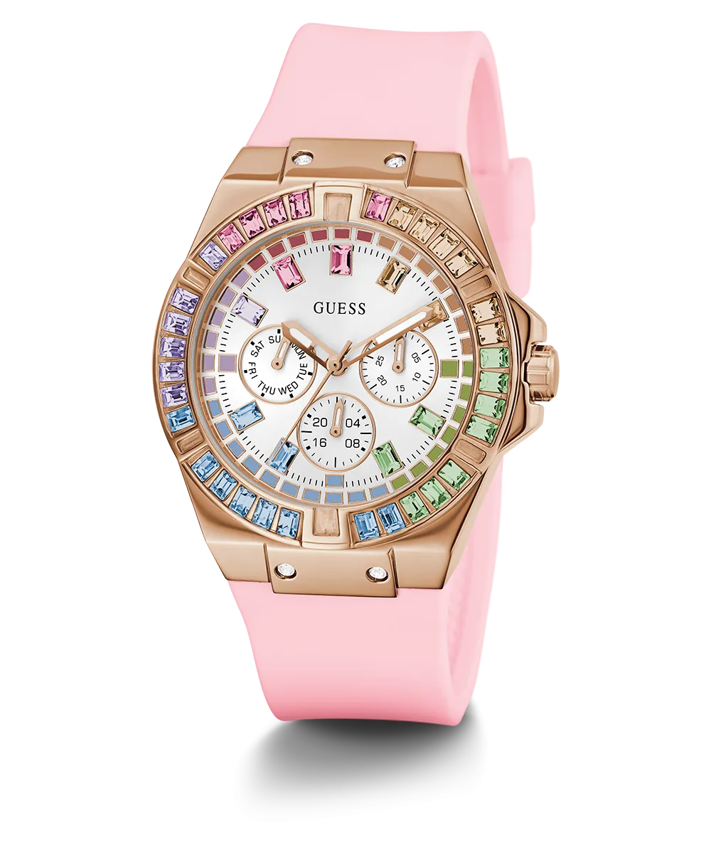 GUESS Ladies Pink Rose Gold Tone Multi-function Watch