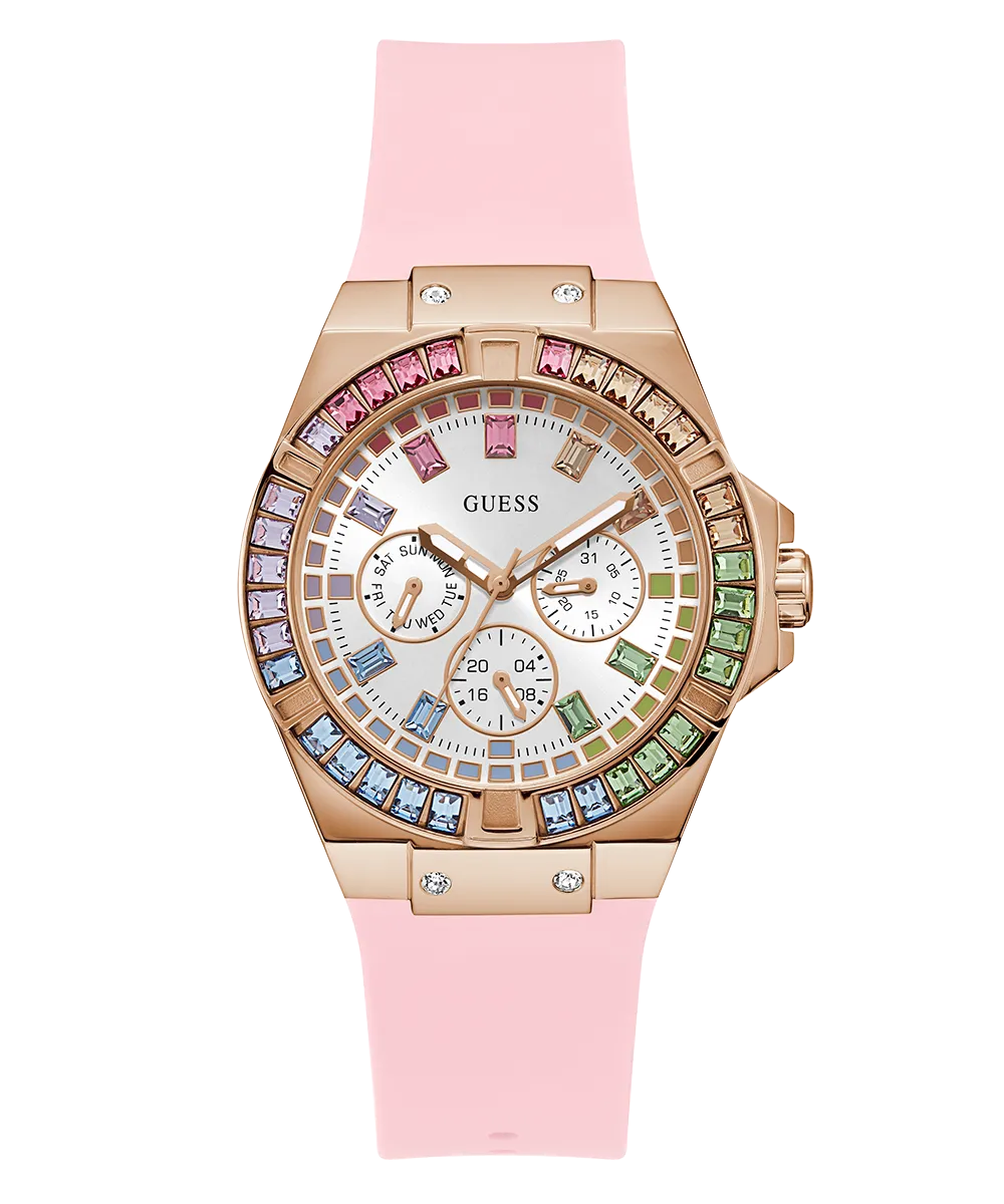 GUESS Ladies Pink Rose Gold Tone Multi-function Watch