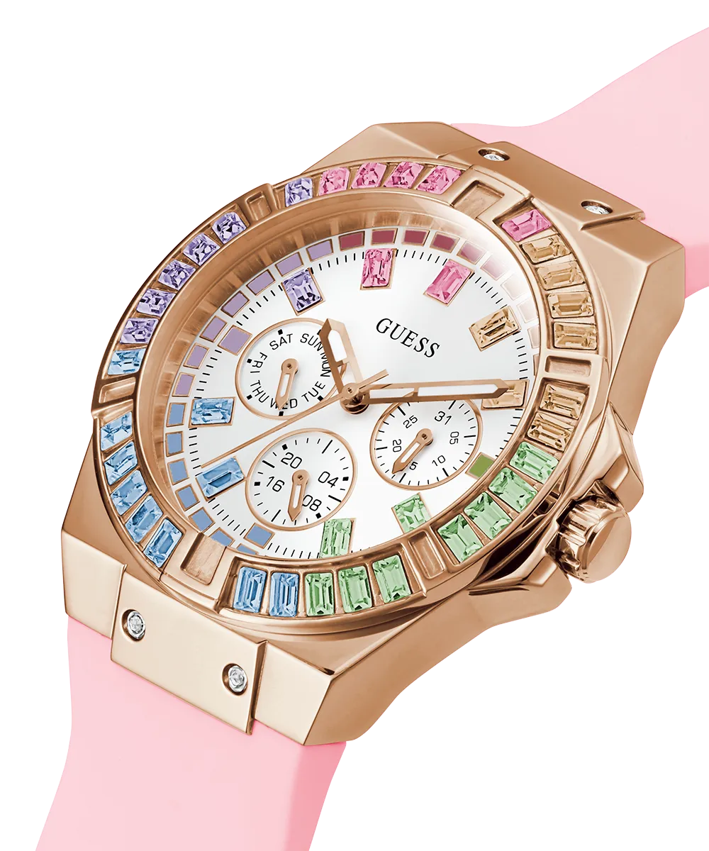 GUESS Ladies Pink Rose Gold Tone Multi-function Watch