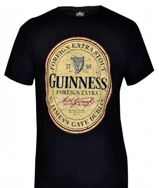 Guinness Black Distressed English Label Tee