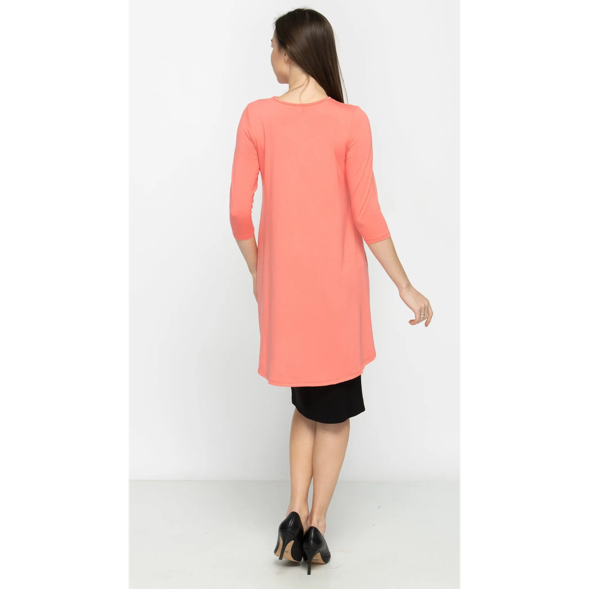 High Low Top by KMW-Coral Jersey 3/4 Sleeves