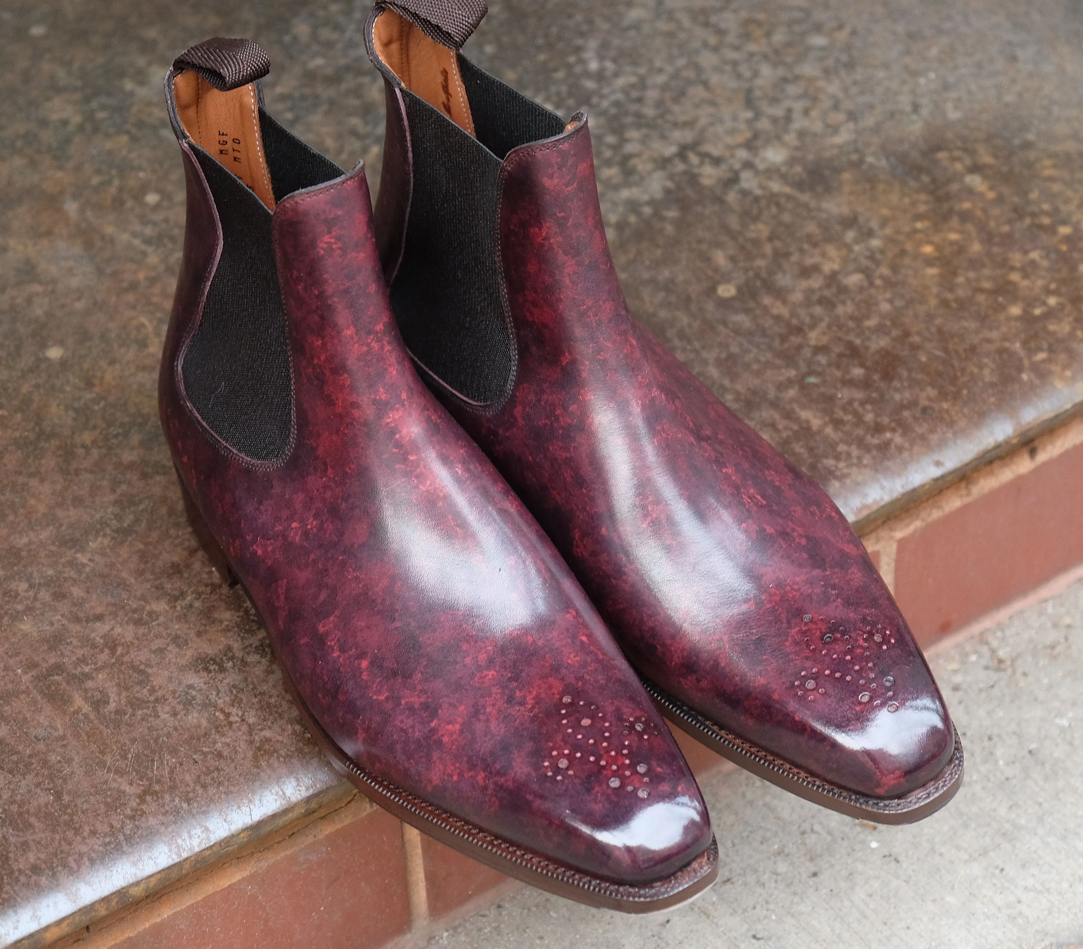 Highland - MTO - Mulberry Marble Patina Calf - MGF Last - Single City Rubber Sole