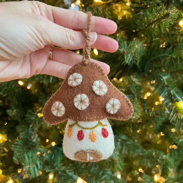 Holiday Mushroom House Felt Ornament (Pointed)