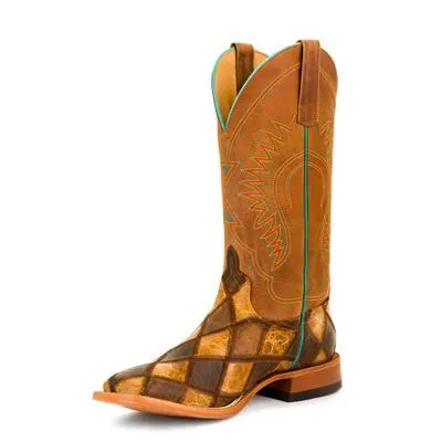 Horse Power Adult Boots - HP1053 Crazy Train Patchwork Bottom with Honey Crazy Horse Top