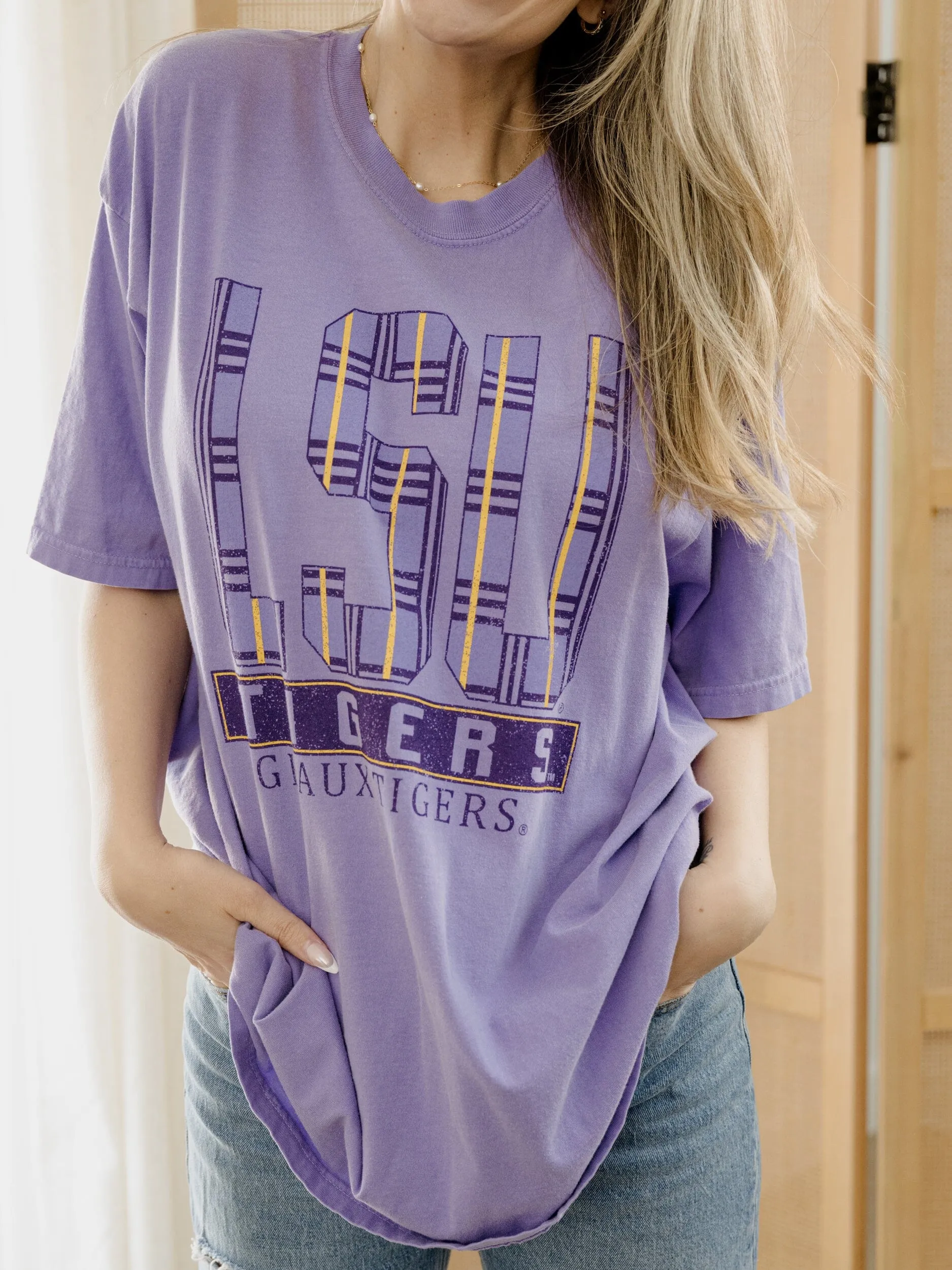 LSU Tigers Preppy Plaid Violet Tee