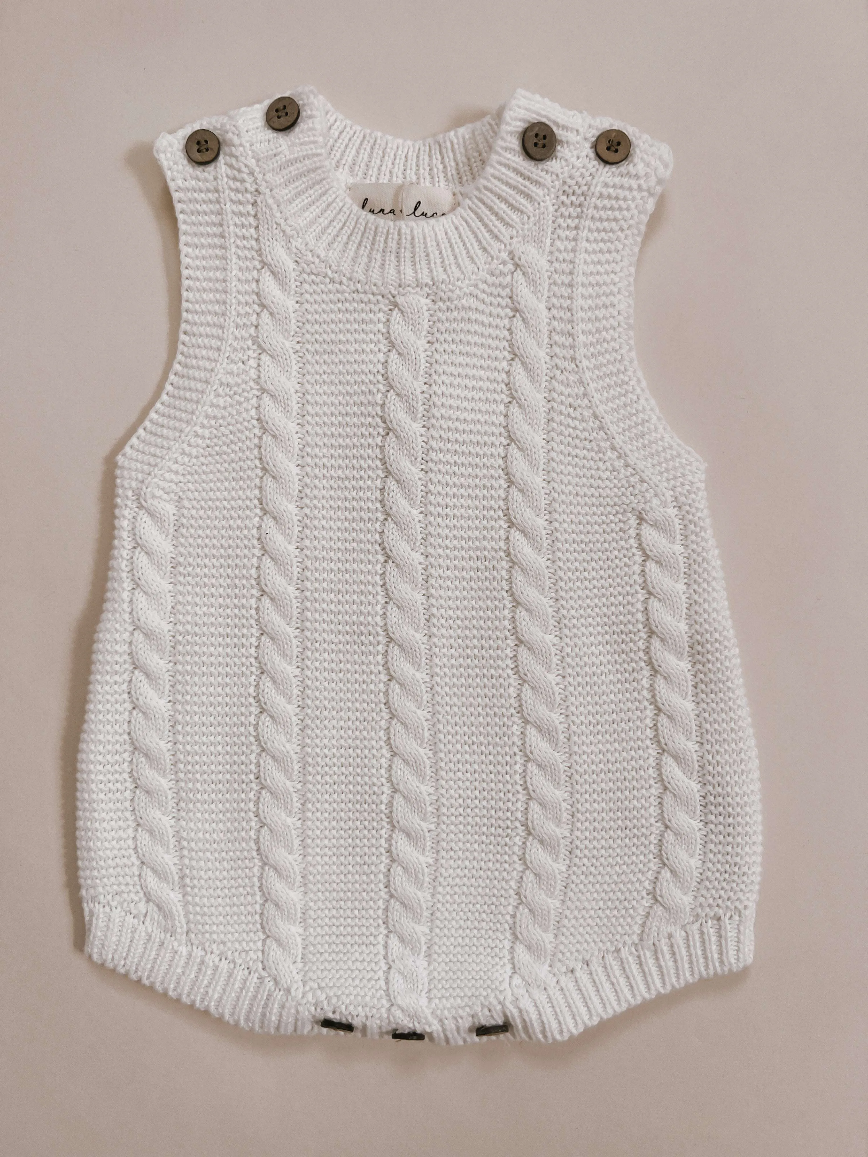 Luna   Luca Cable Knit Summer Romper | White