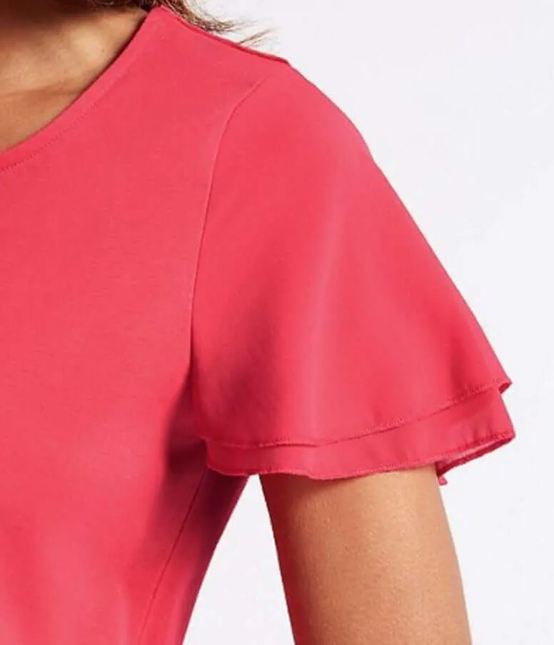 M&S Pure Cotton Flutter Short Sleeve Pink Blouse