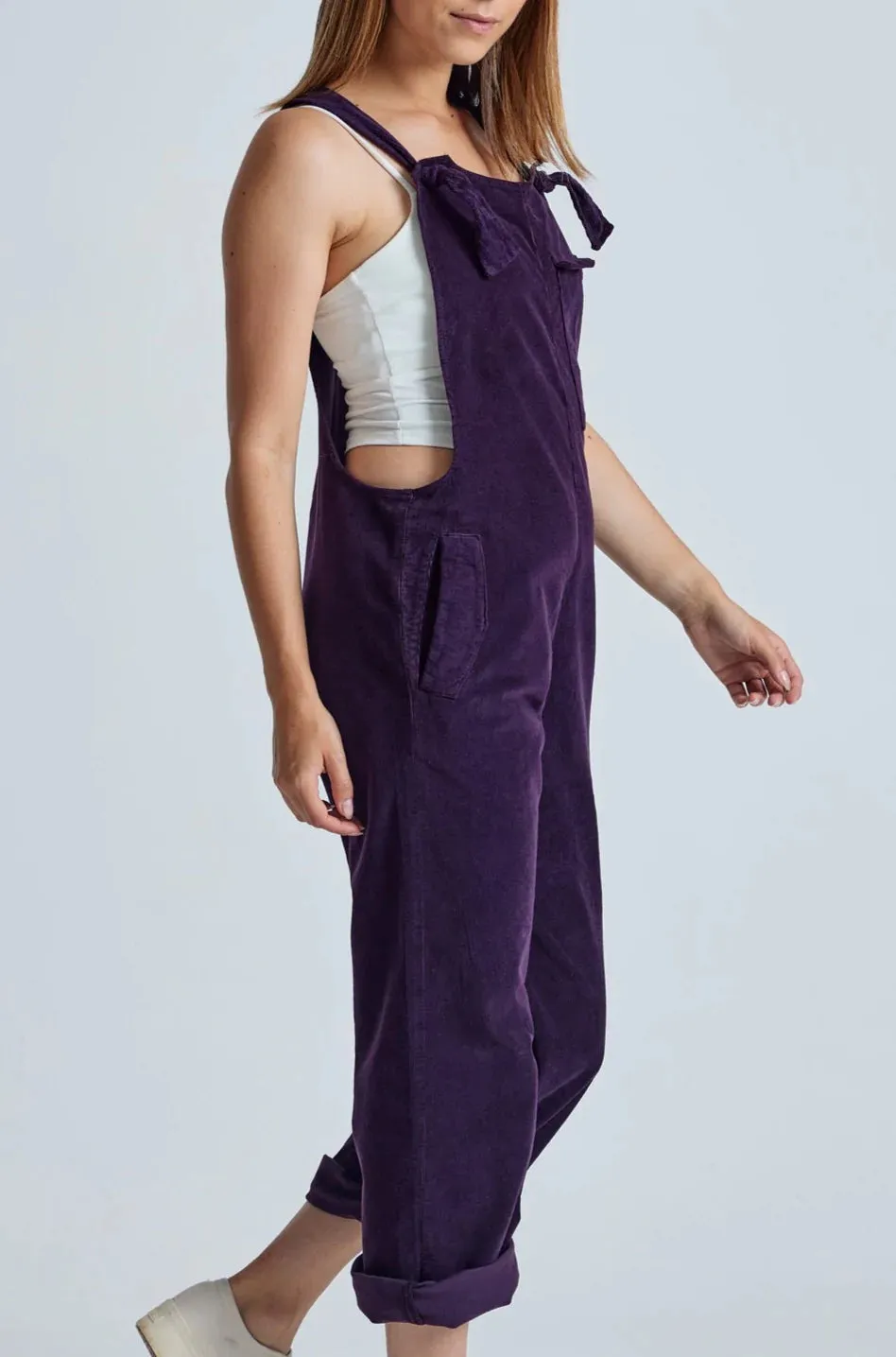 MARY-LOU Aubergine - Organic Cotton Cord Dungarees by Flax & Loom