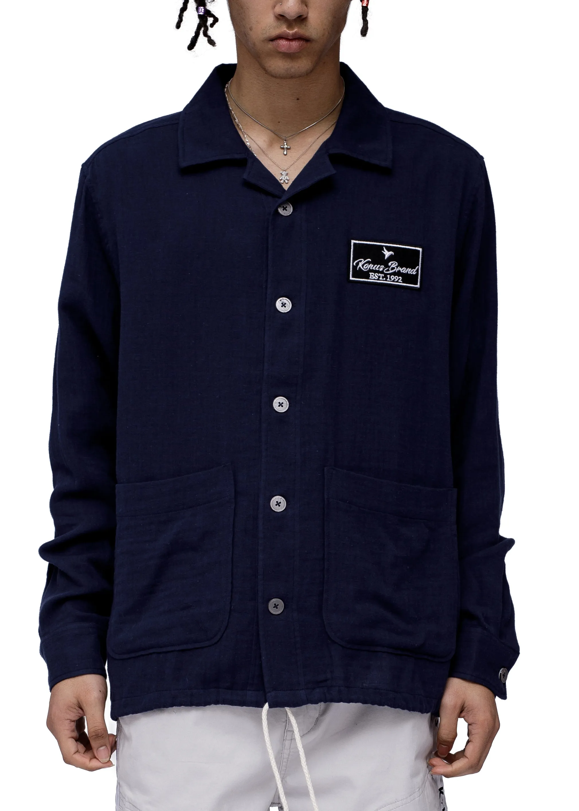 Men's Revere Collar Shirt In Navy