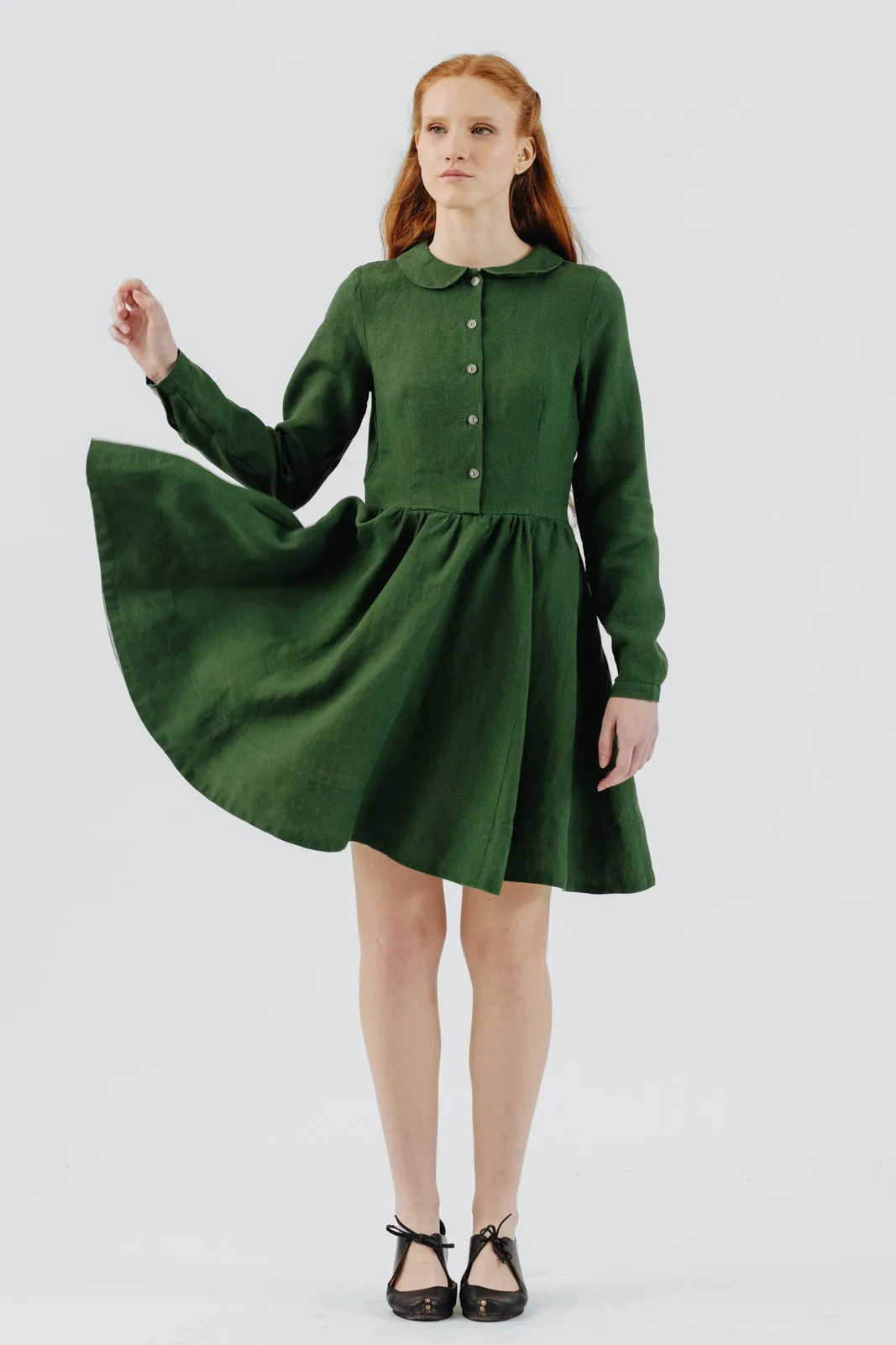 Mini Classic Dress, Long Sleeve, Emerald Green