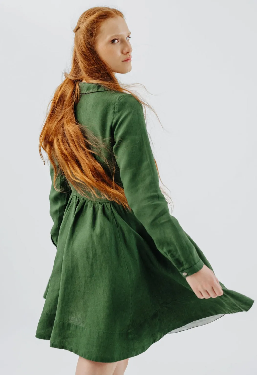 Mini Classic Dress, Long Sleeve, Emerald Green