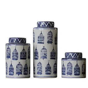 Modern Oriental Blue and White Ceramic Container