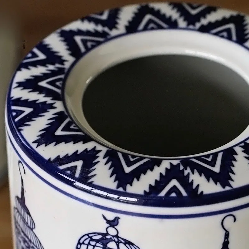 Modern Oriental Blue and White Ceramic Container