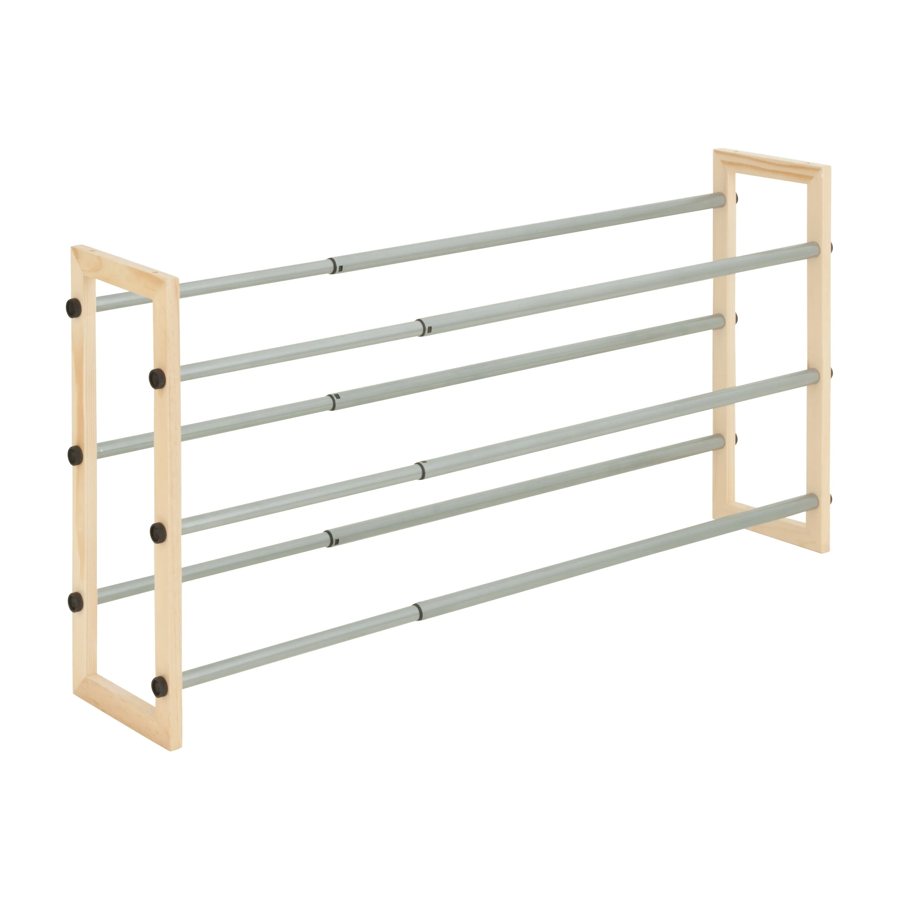 Natural/Chrome Expandable 3-Tier Shoe Rack