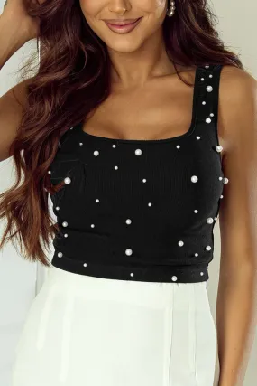 Pearl Embellished Crop Tank Top