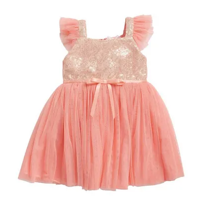 Popatu Baby Girls Coral Sequin Tulle Dress