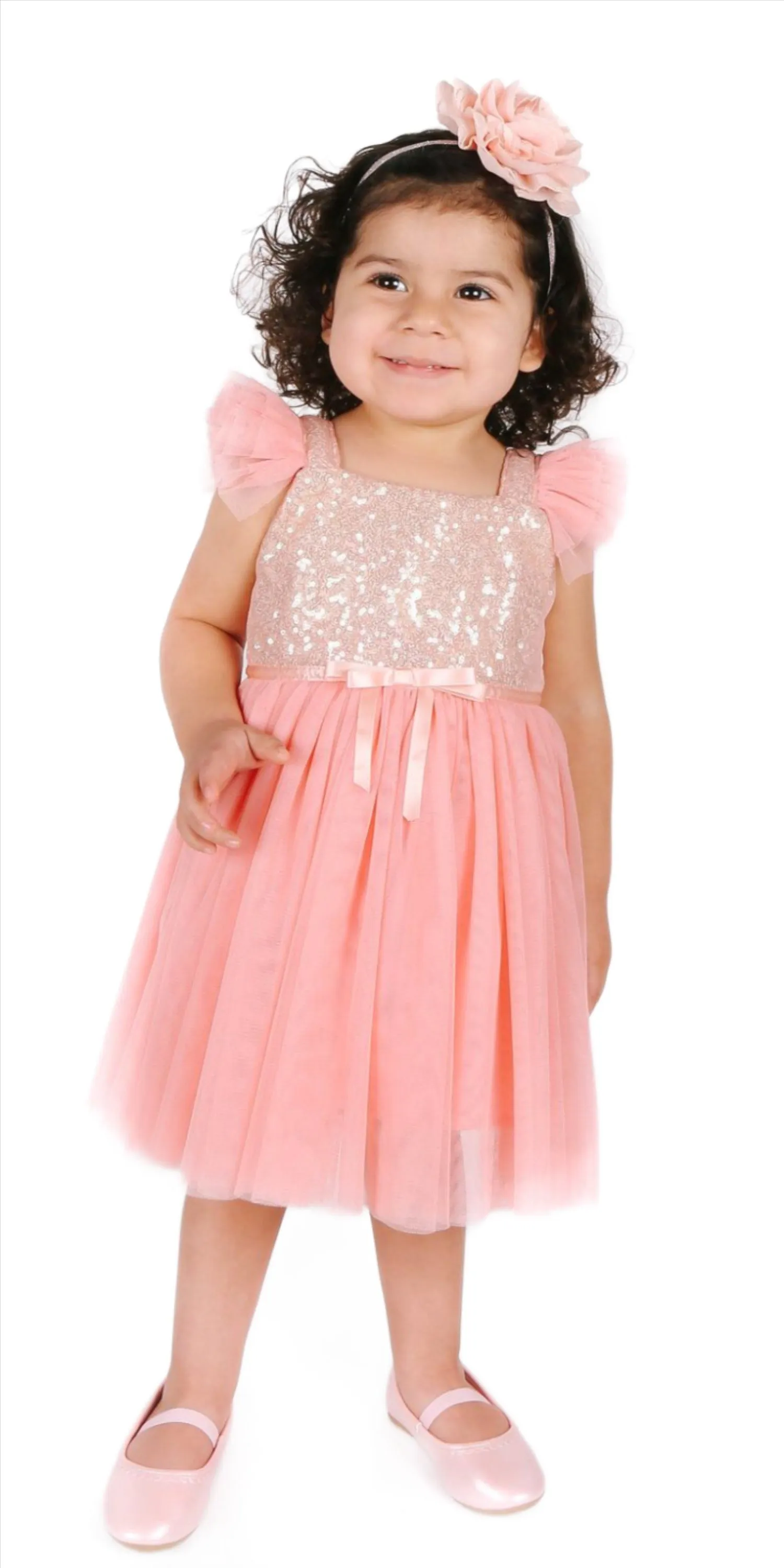 Popatu Baby Girls Coral Sequin Tulle Dress