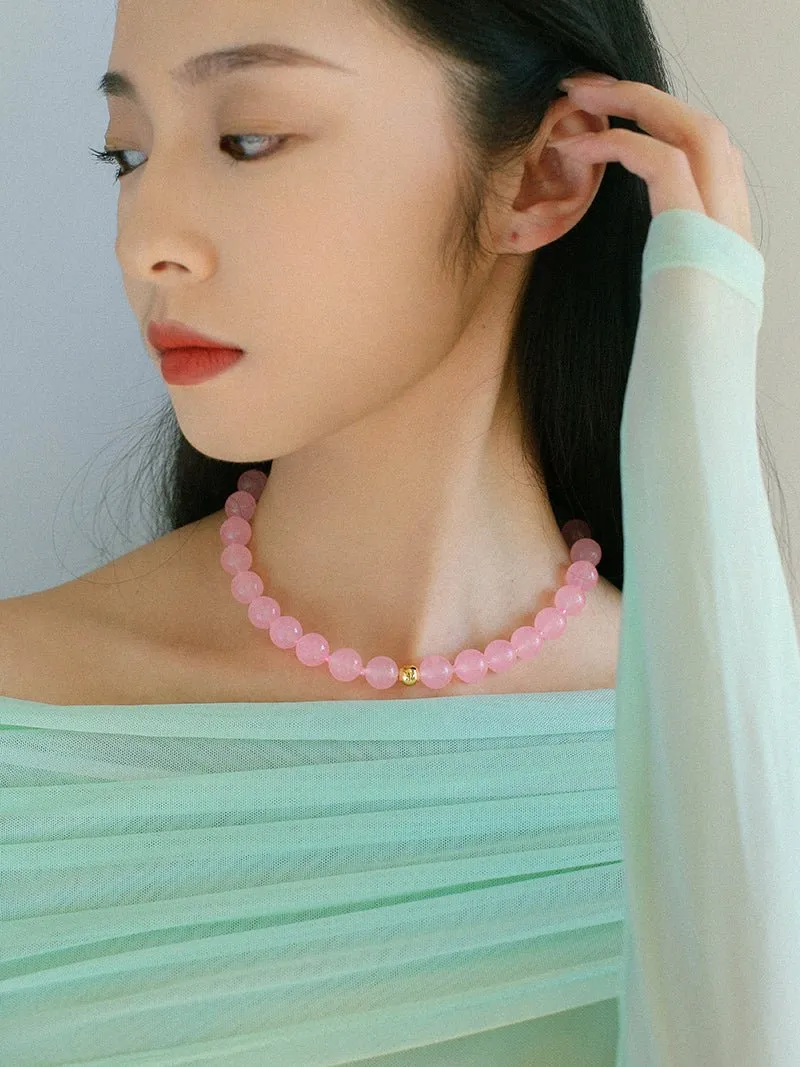 Resort Style Summer Pink Beaded Collarbone Chain