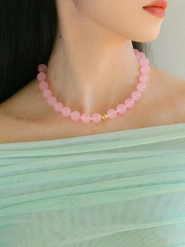 Resort Style Summer Pink Beaded Collarbone Chain