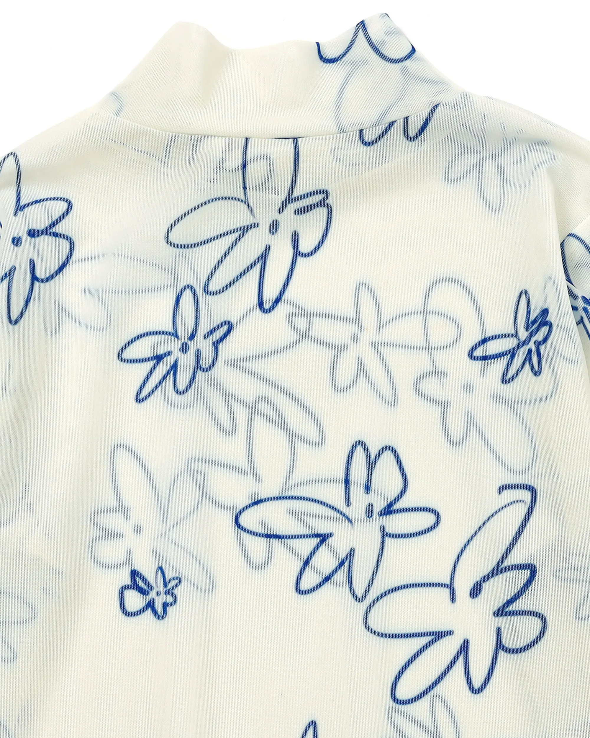 Rough paint blue flower see-through tops (High neck)