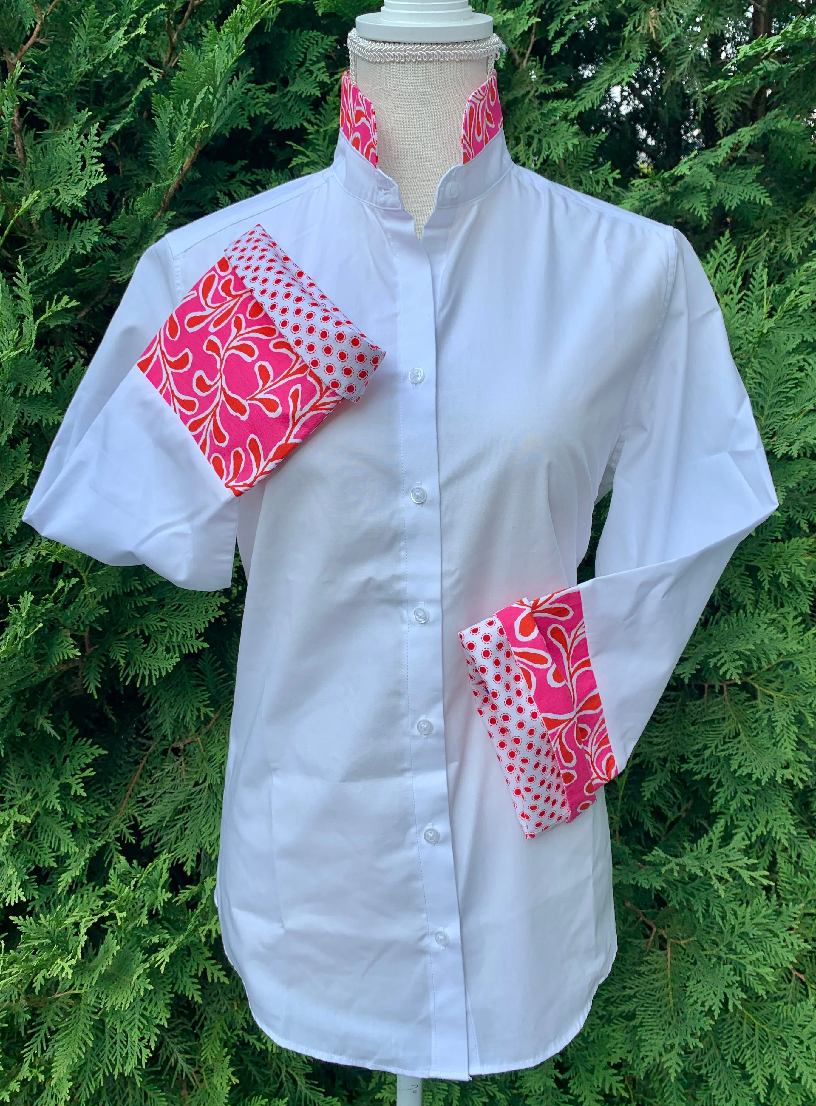 SALE - S ONLY - Beth Bell Sleeve - White w/Pink Red Paisley w Red Dot Paisley (LB43) *FINAL SALE*