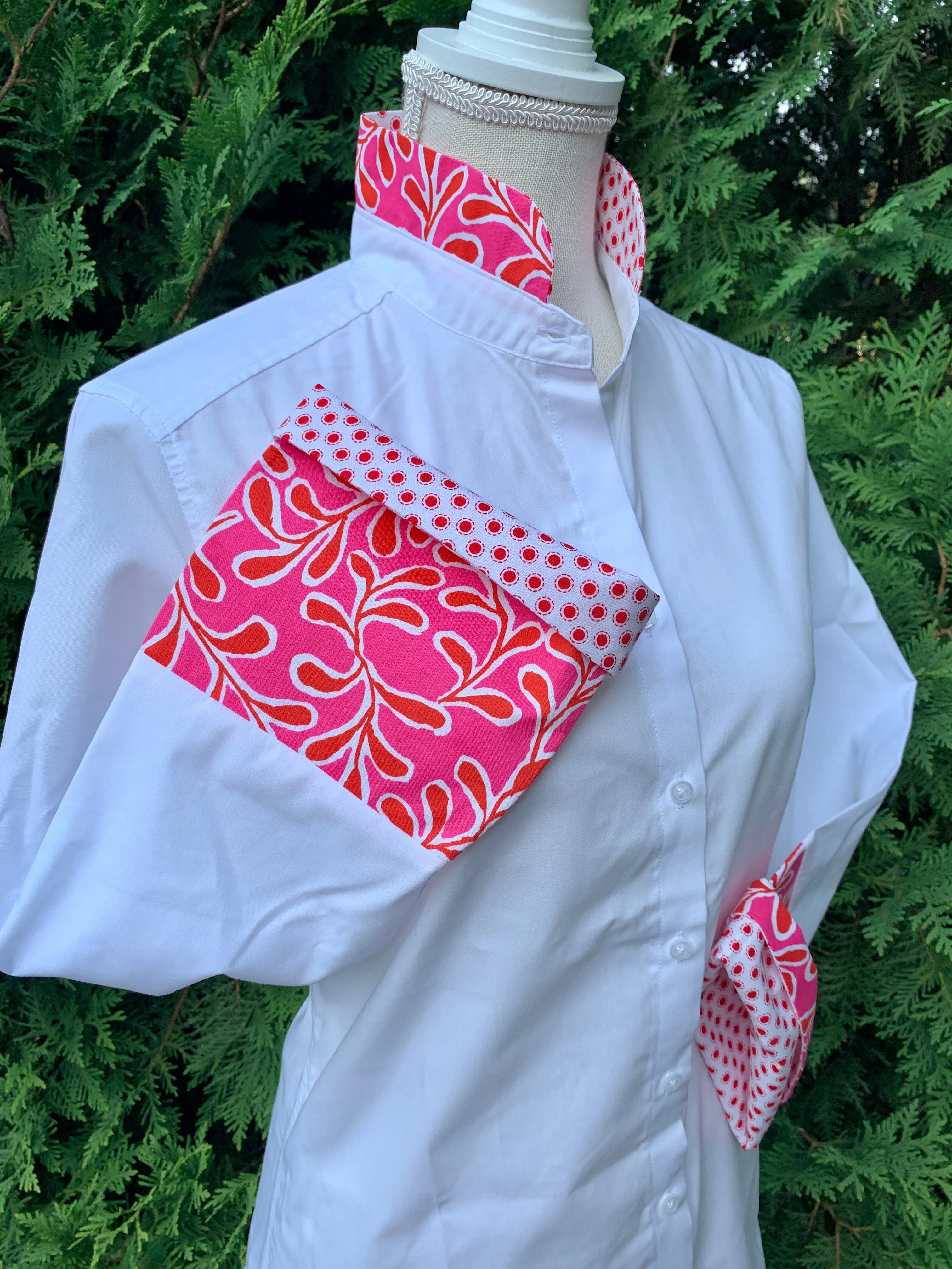 SALE - S ONLY - Beth Bell Sleeve - White w/Pink Red Paisley w Red Dot Paisley (LB43) *FINAL SALE*