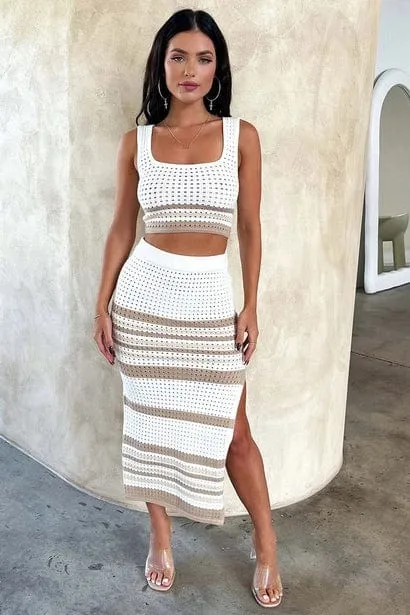 Sexy Split Skirt Set Khaki