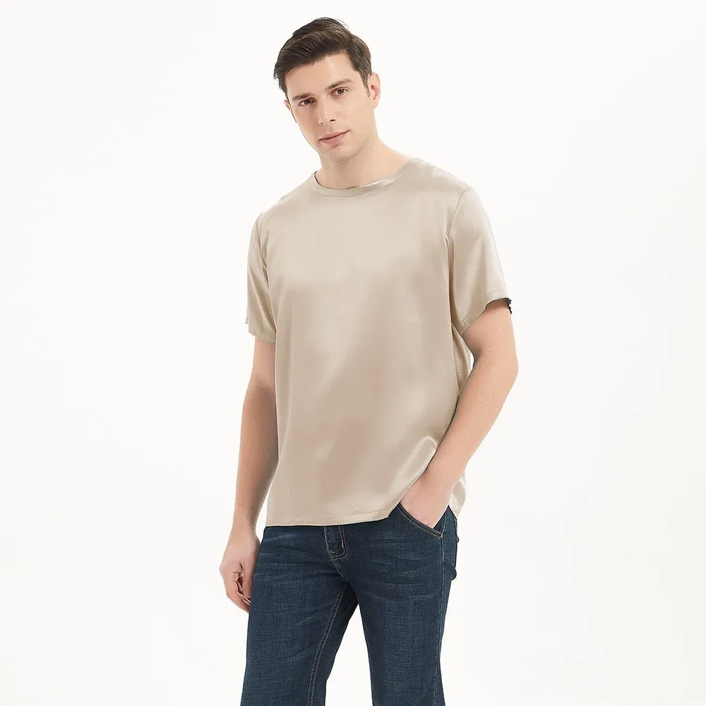 Short Sleeves Silk Shirts For Men Comfortable Round Neck Silk Top Silk Tees