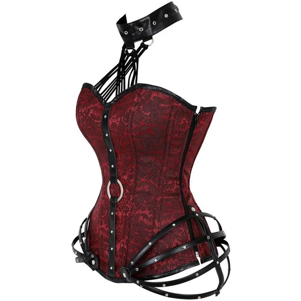 Steampunk Corset Gothic Steel Boned Zipper Overbust Bustier Steel Boned Women Slimming Body Tops Plus Size Sexy Halter Corsets