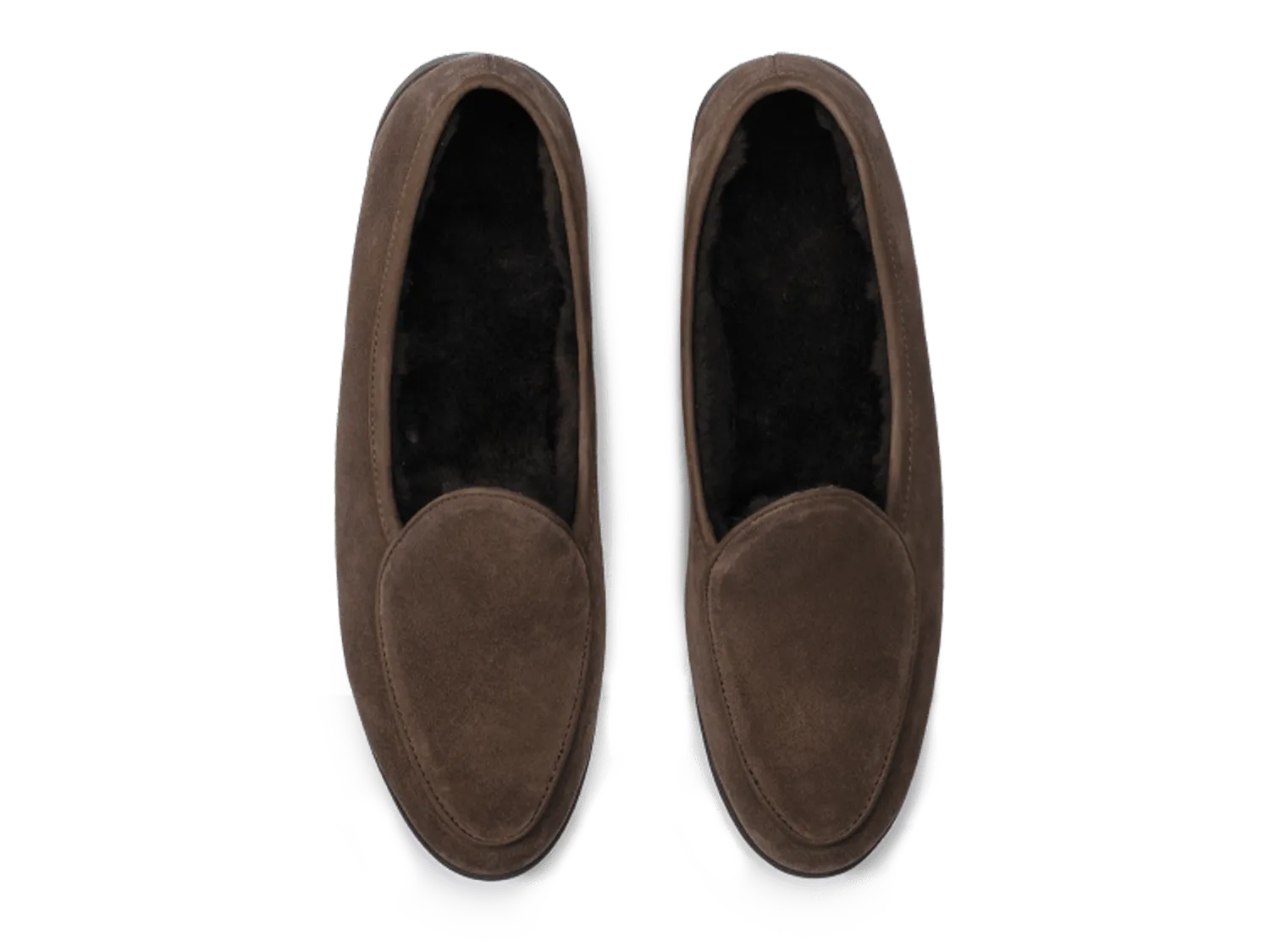 Stride Loafers in Deep Taupe Glove Suede with Shearling Lining Dark Sole