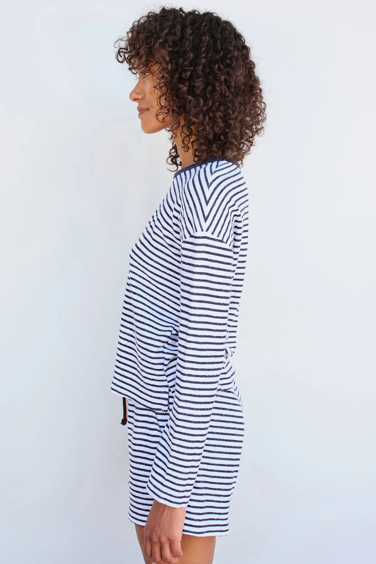 Sundry Heart Stripe Long Sleeve Crew in White