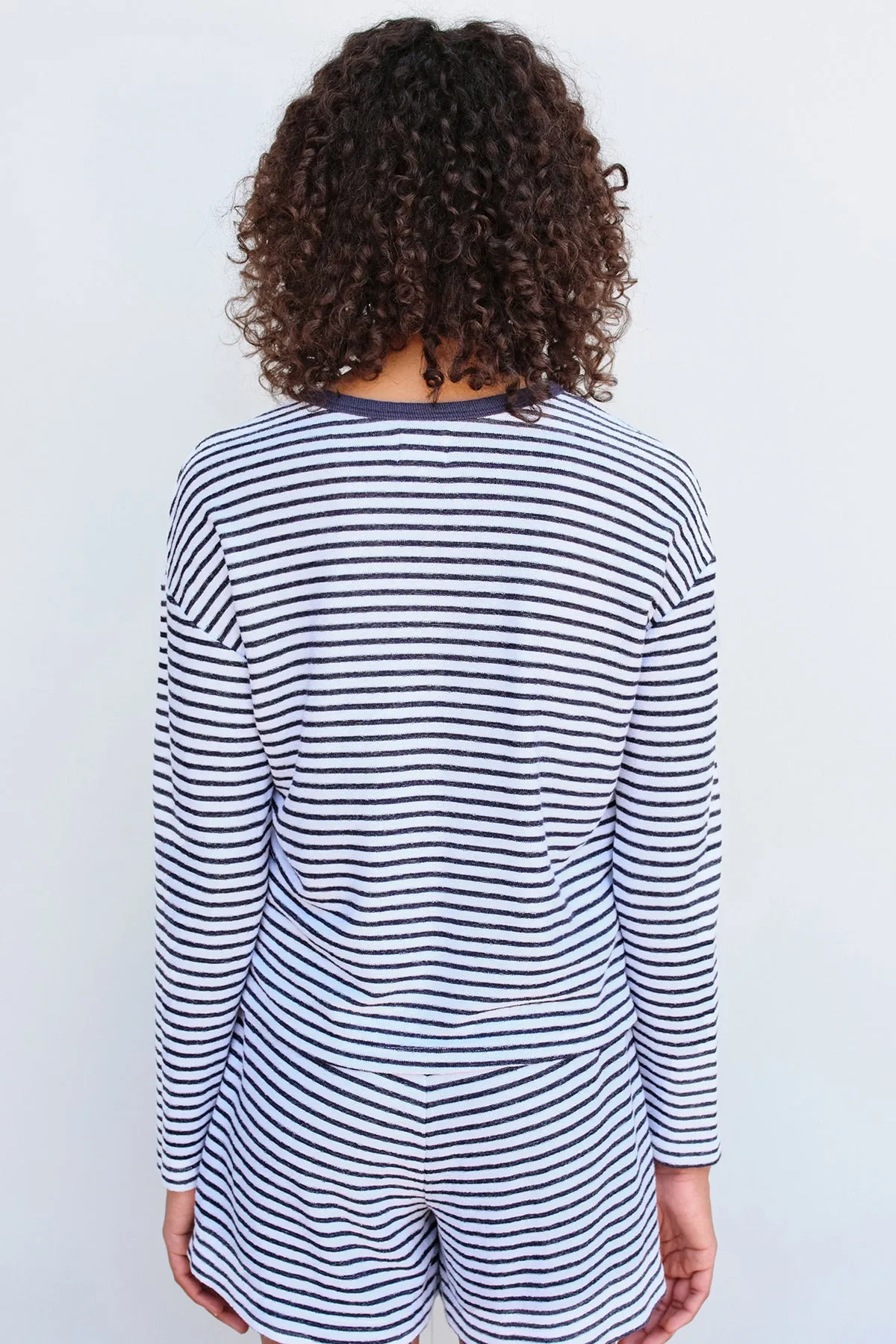 Sundry Heart Stripe Long Sleeve Crew in White