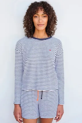 Sundry Heart Stripe Long Sleeve Crew in White