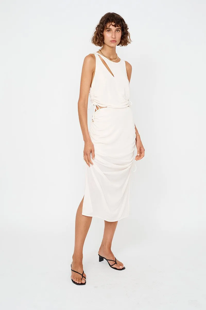 The Liz Rouched Midi Tank Dress - Cream