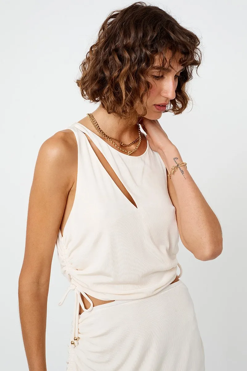 The Liz Rouched Midi Tank Dress - Cream