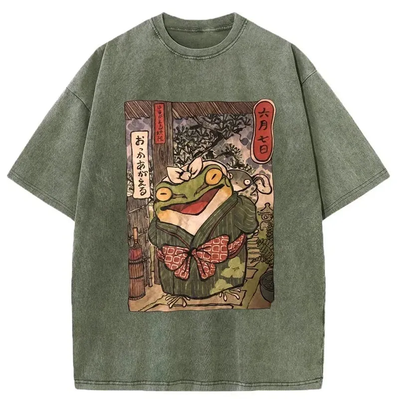 Tokyo-Tiger A Warm Family Of Frogs Washed T-Shirt