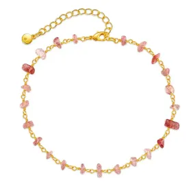 Ula Crystal Stone Anklet - Rose Quartz | 18K Gold Plated