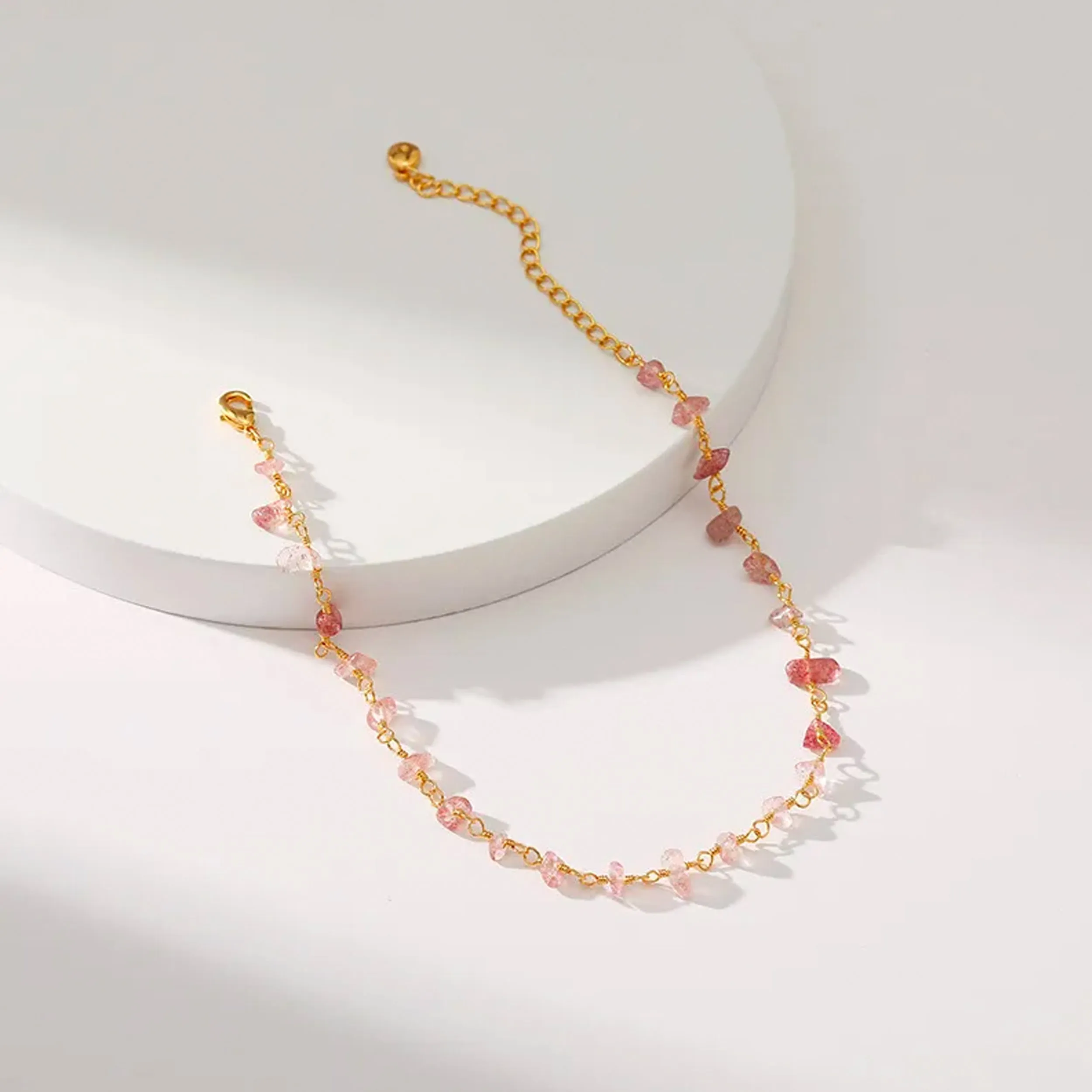 Ula Crystal Stone Anklet - Rose Quartz | 18K Gold Plated