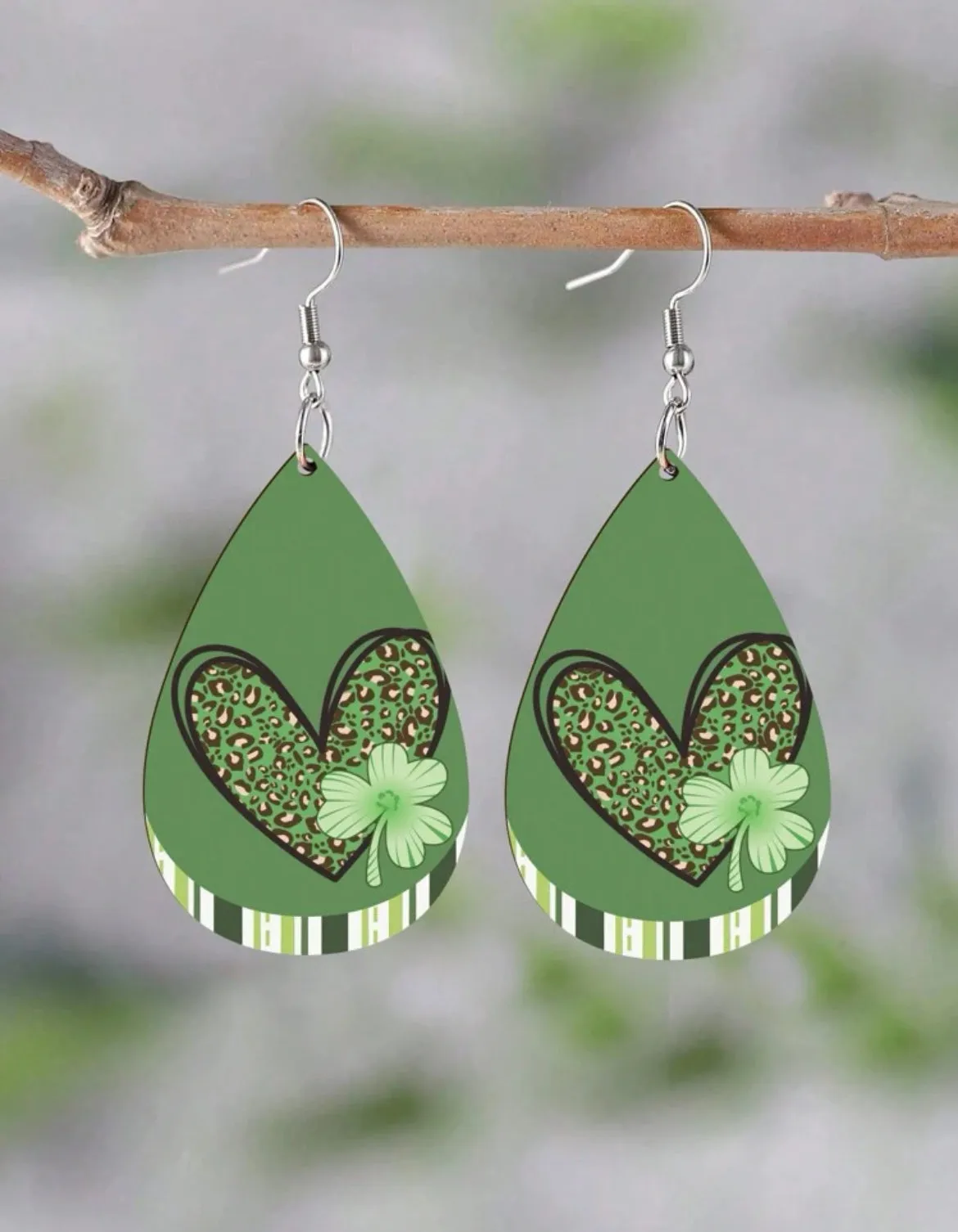 Vintage Wooden St. Patrick's Day Drop Earrings