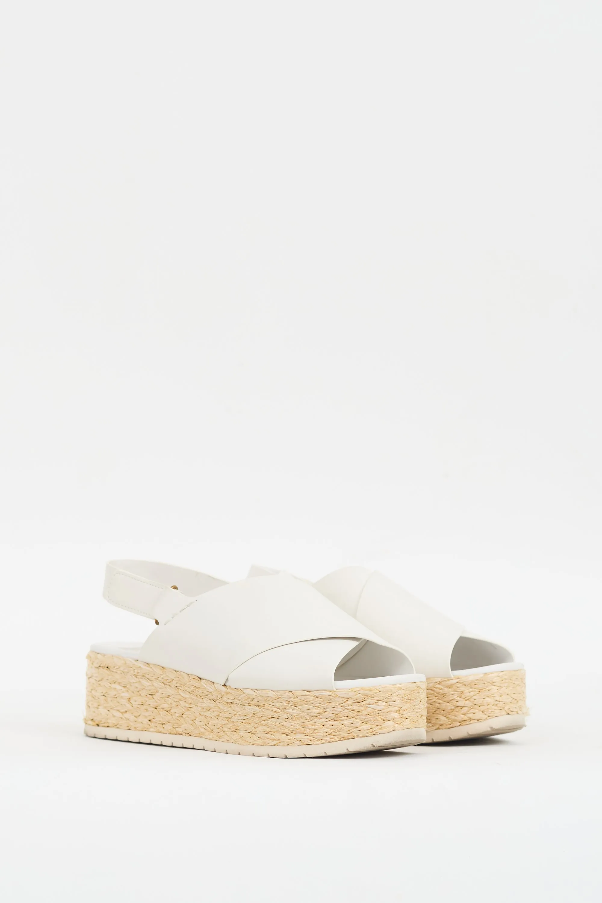 White & Beige Leather Jesson Platform Espadrille