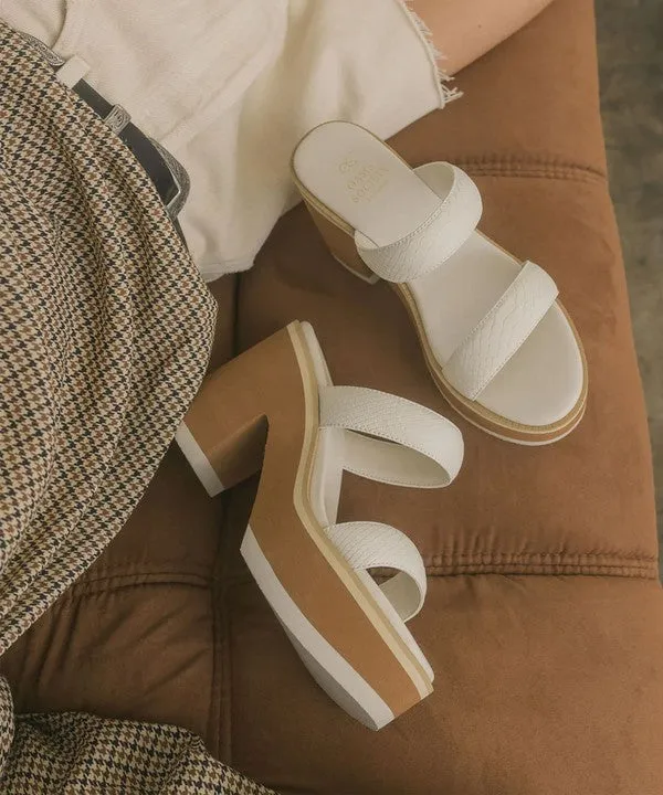 White Two Strap Chunky Slide In Platform Heeled Sandal