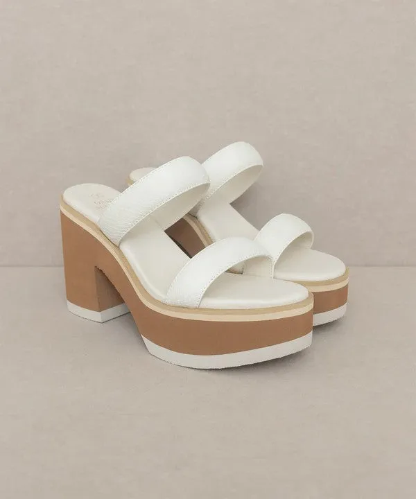 White Two Strap Chunky Slide In Platform Heeled Sandal