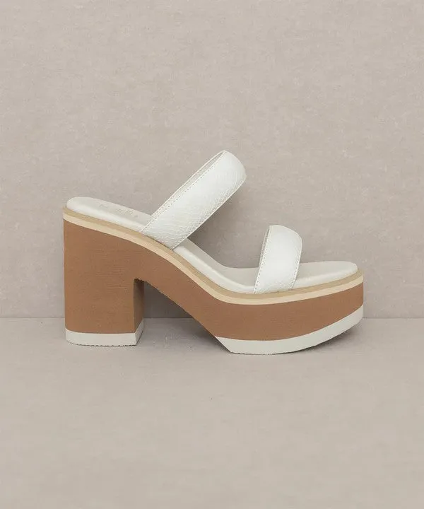 White Two Strap Chunky Slide In Platform Heeled Sandal