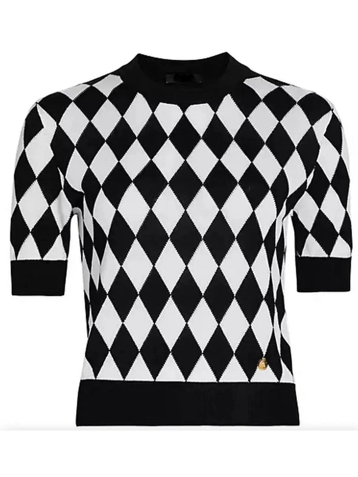 Women’s Black and White Diamond Intarsia Knit Top