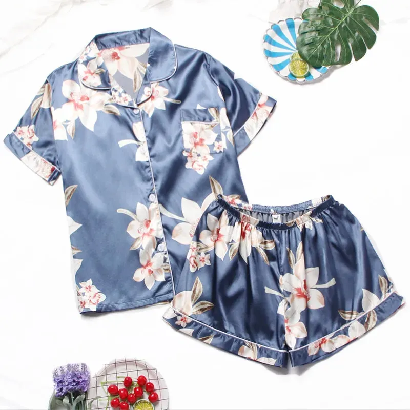 Women's Silk Short Sleeve & Shorts Pyjamas Set